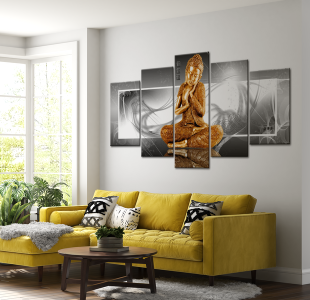 Spiritual Canvas Wall Art - Modern Buddha Silver - 5 Pieces
