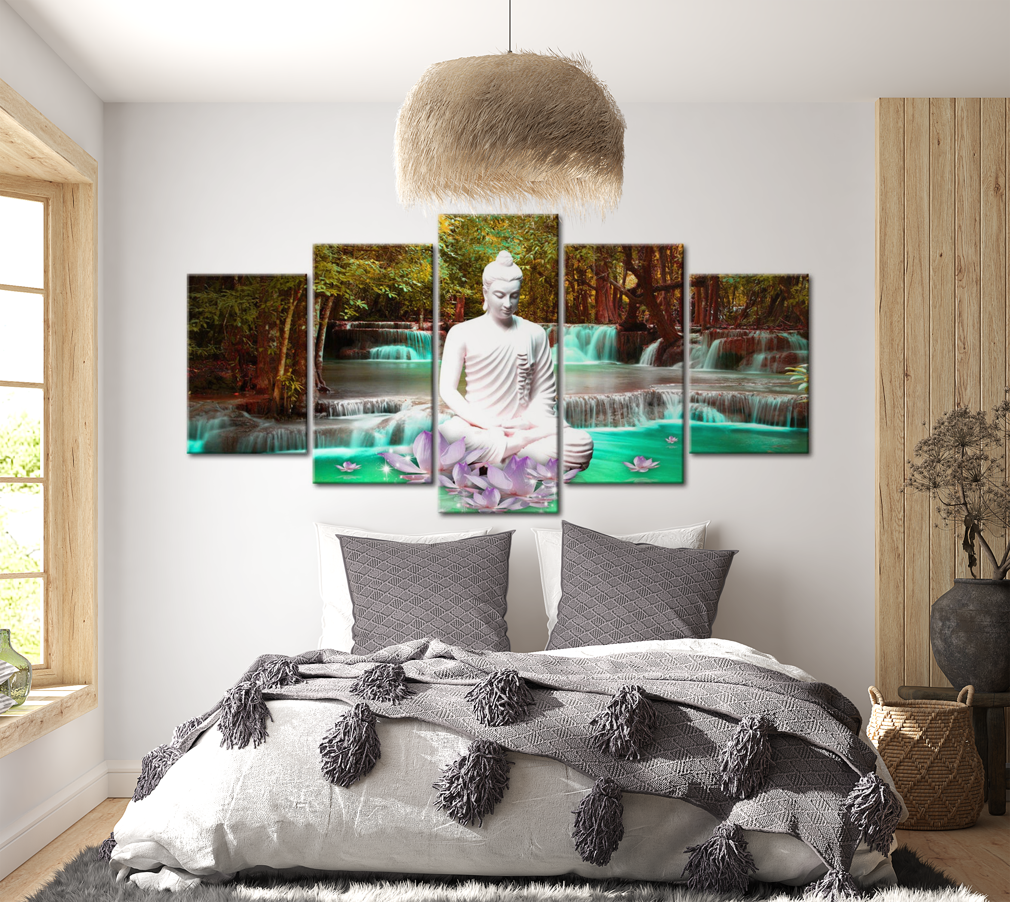 Spiritual Canvas Wall Art - Nature Buddha Sanctuary - 5 Pieces