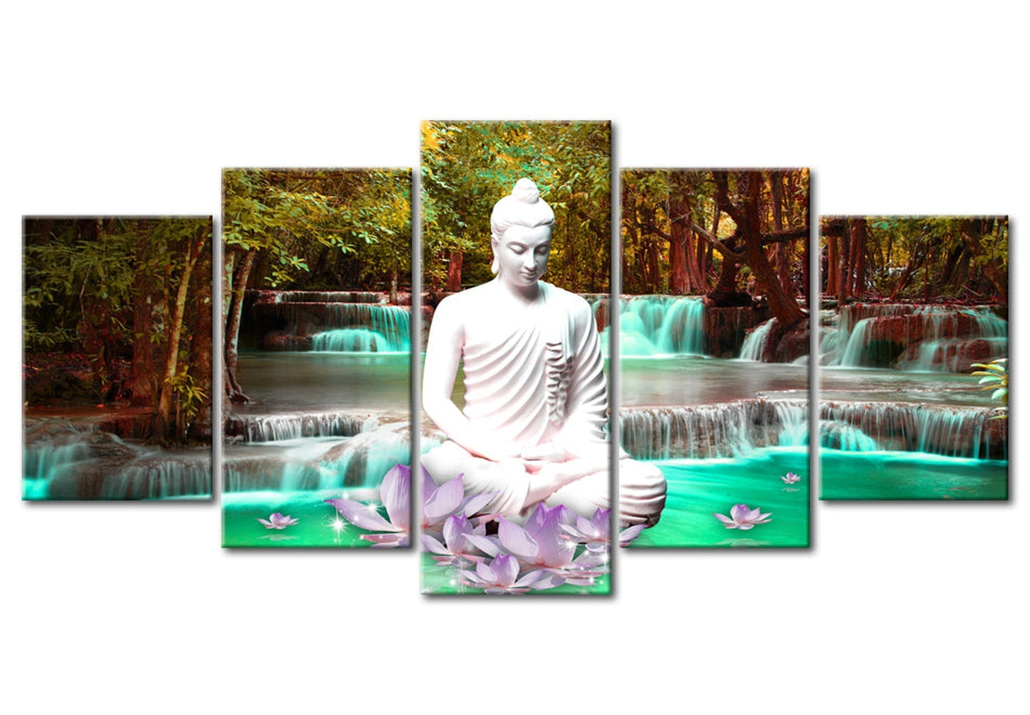 Spiritual Canvas Wall Art - Nature Buddha Sanctuary - 5 Pieces