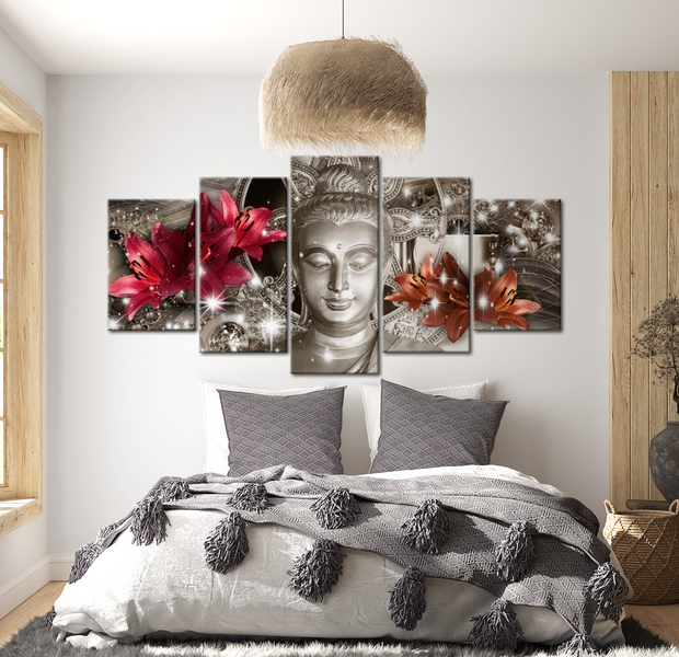 Spiritual Canvas Wall Art - Silver Zen Contemplation - 5 Pieces