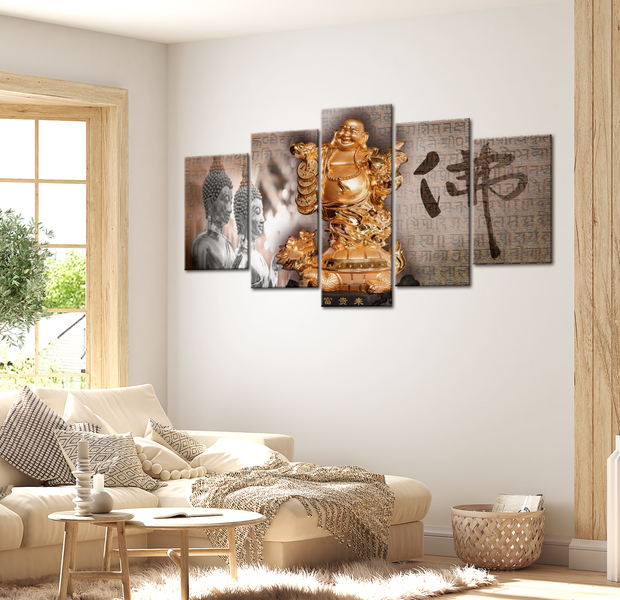 Spiritual Canvas Wall Art - Smiling Buddha - 5 Pieces