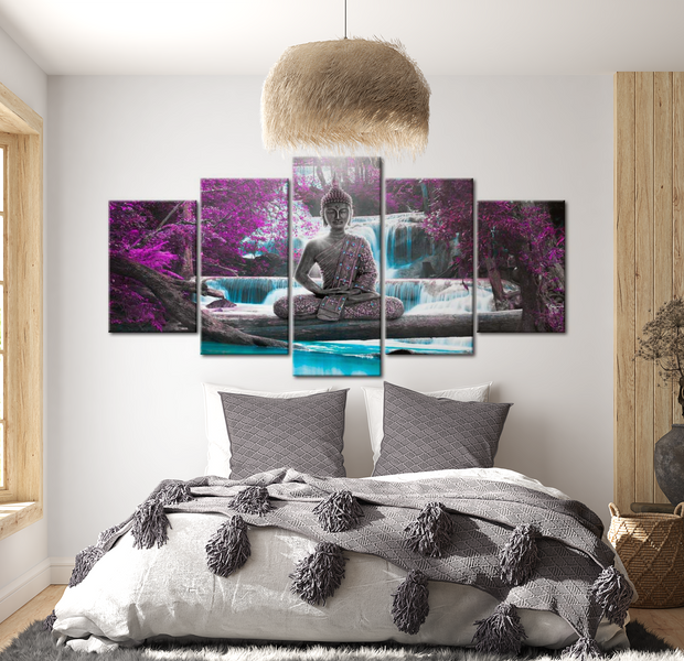 Spiritual Canvas Wall Art - Spring Waterfall Buddha - 5 Pieces