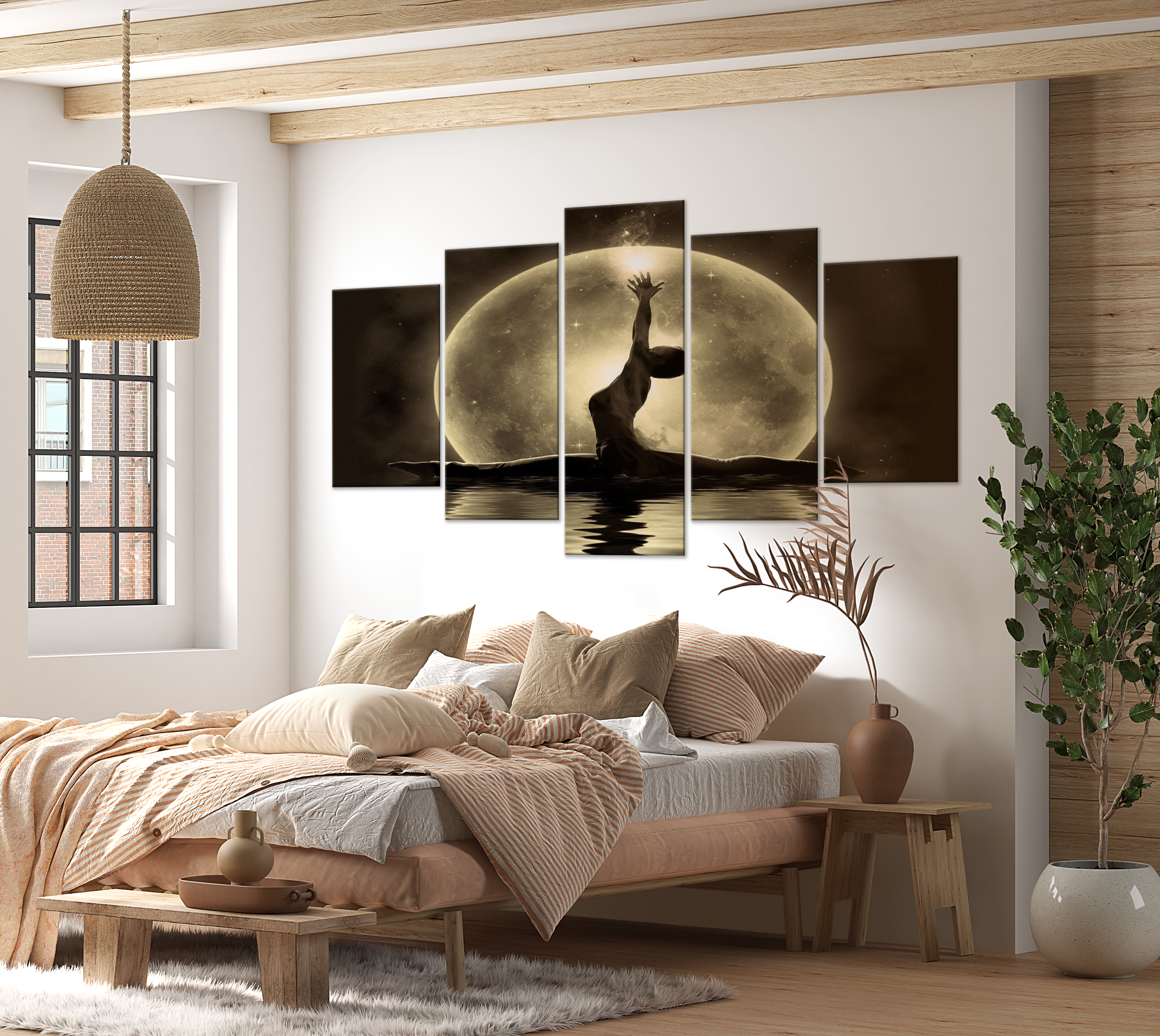 Stretched Canvas Zen Art - Twine Wide Golden 40"Wx20"H