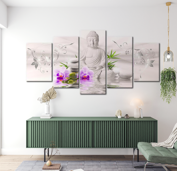 Spiritual Canvas Wall Art - White Buddha - 5 Pieces