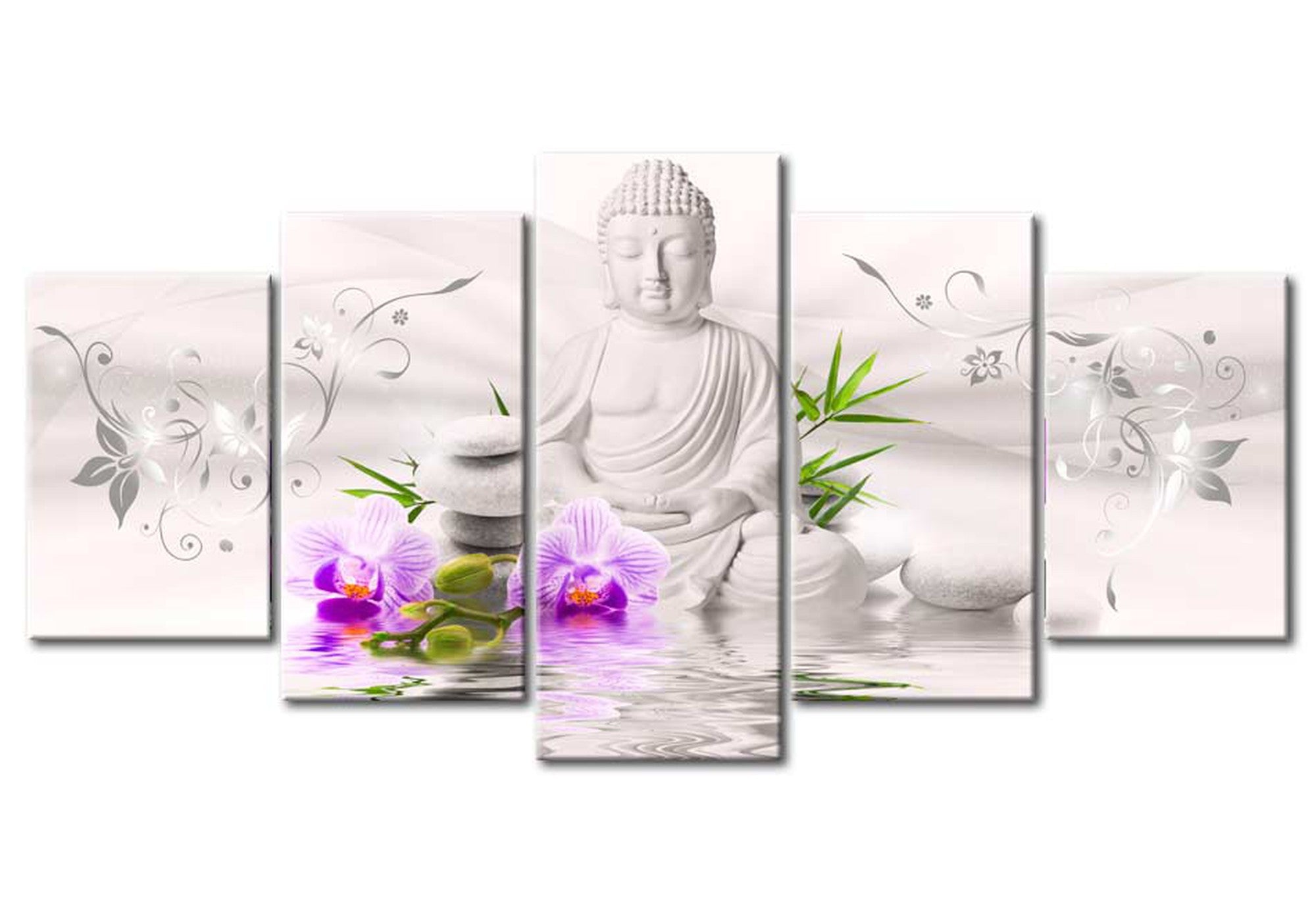 Spiritual Canvas Wall Art - White Buddha - 5 Pieces