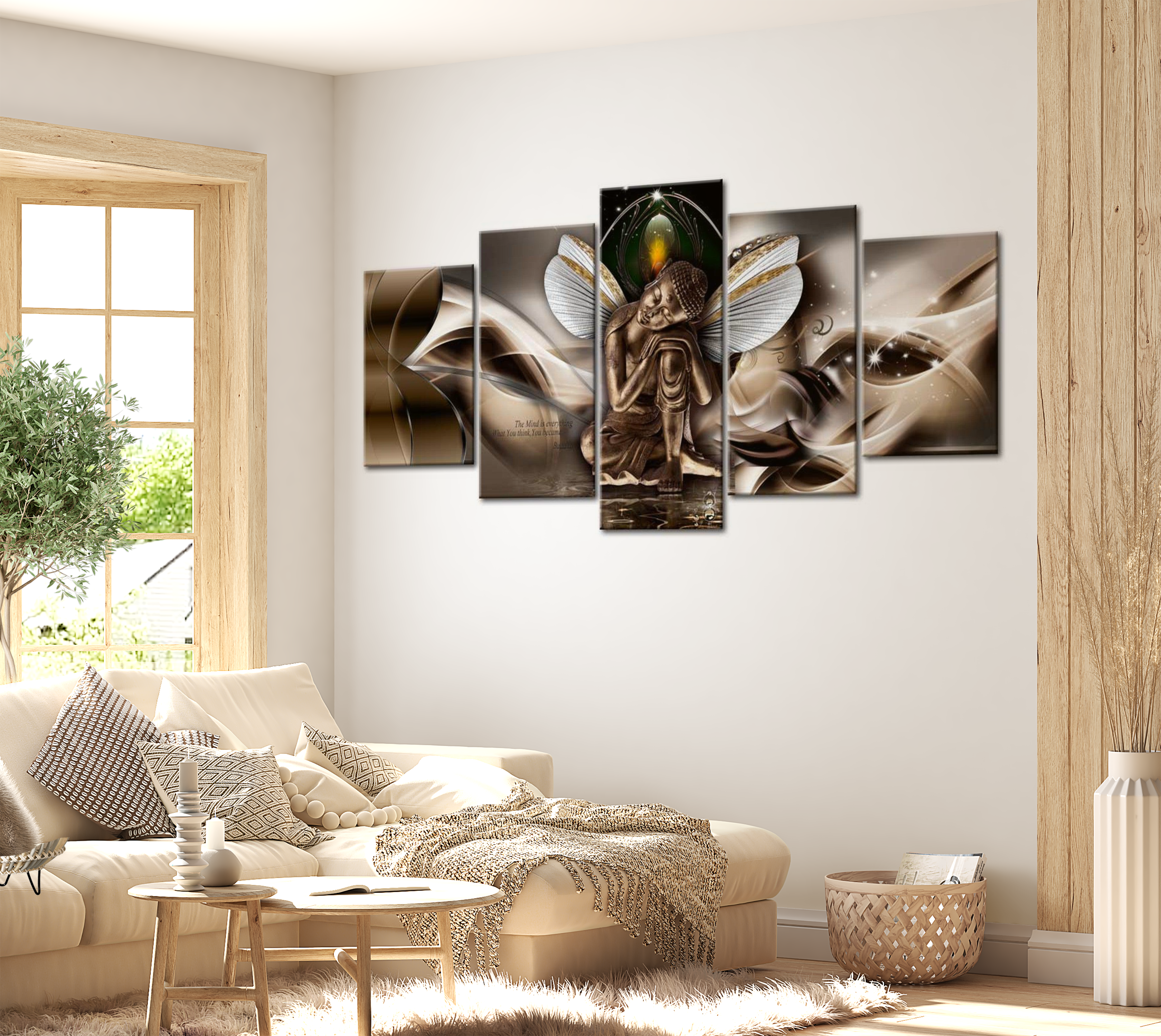 Spiritual Canvas Wall Art - Winged Buddha - 5 Pieces