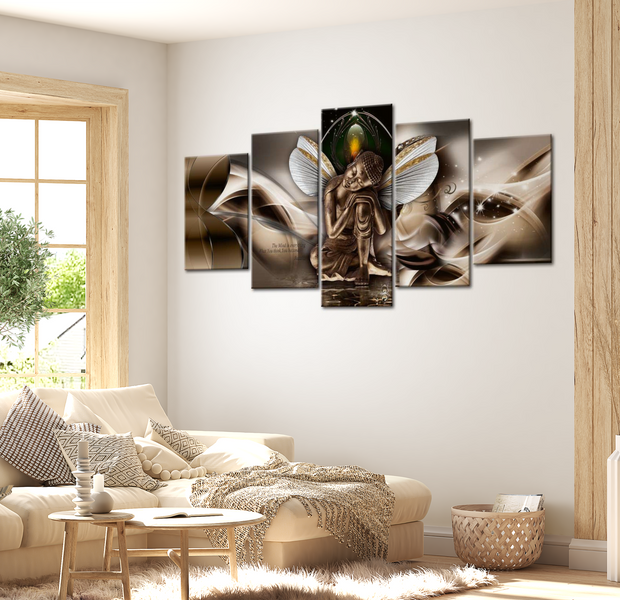 Spiritual Canvas Wall Art - Winged Buddha - 5 Pieces