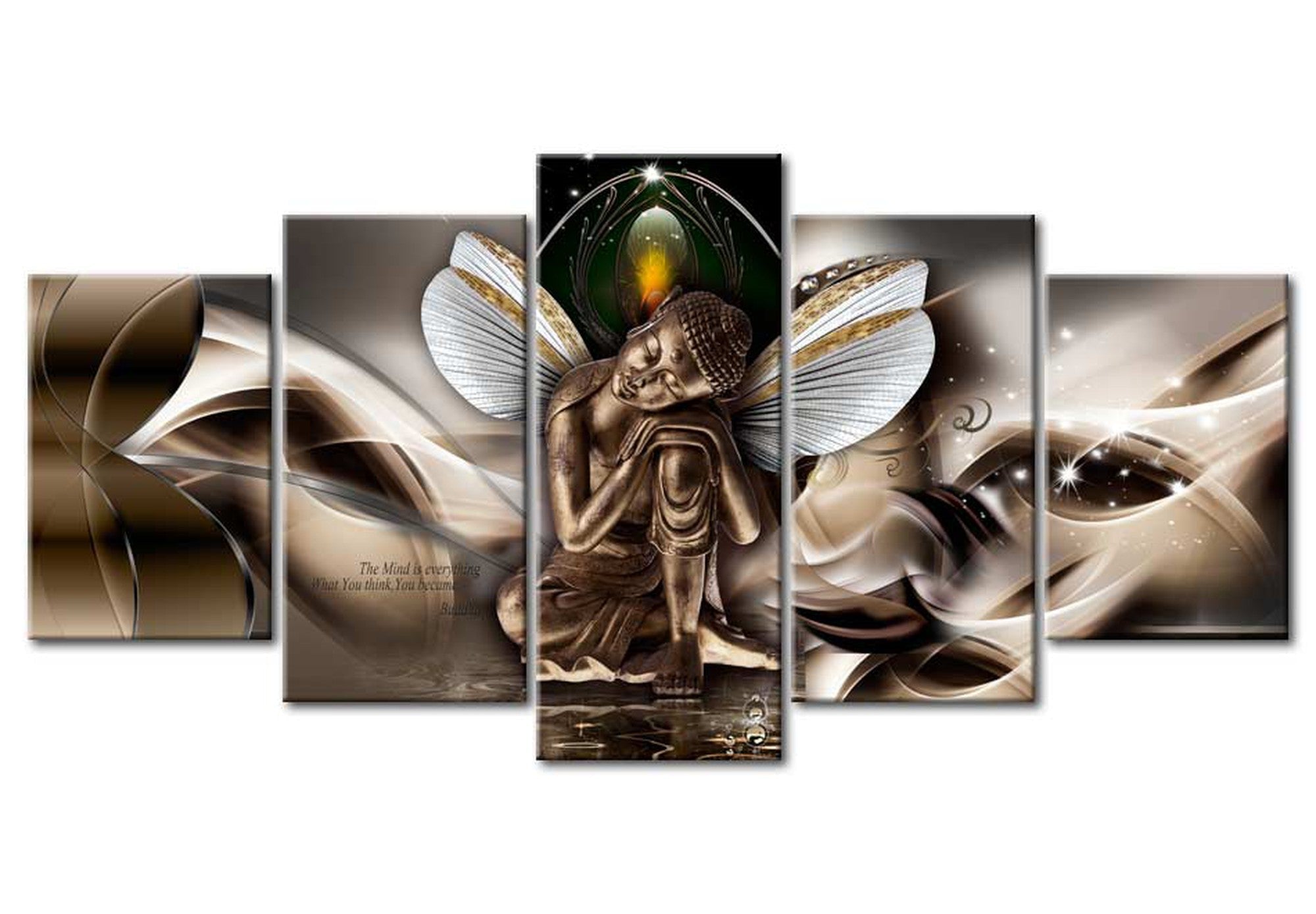 Spiritual Canvas Wall Art - Winged Buddha - 5 Pieces