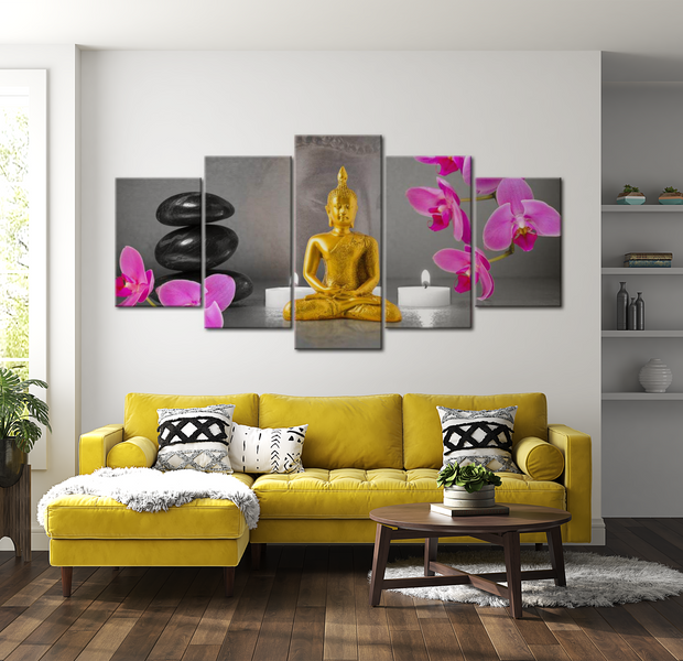 Spiritual Canvas Wall Art - Zen Golden Buddha - 5 Pieces