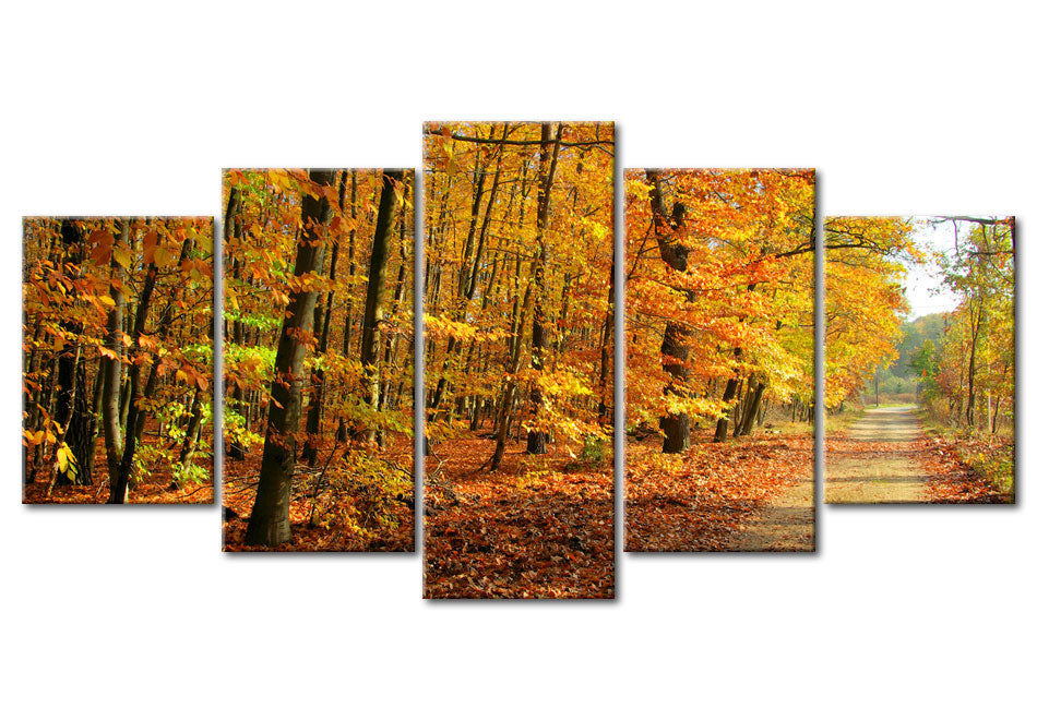 Stretched Canvas Landscape Art - An Alley Among Colorful Leaves