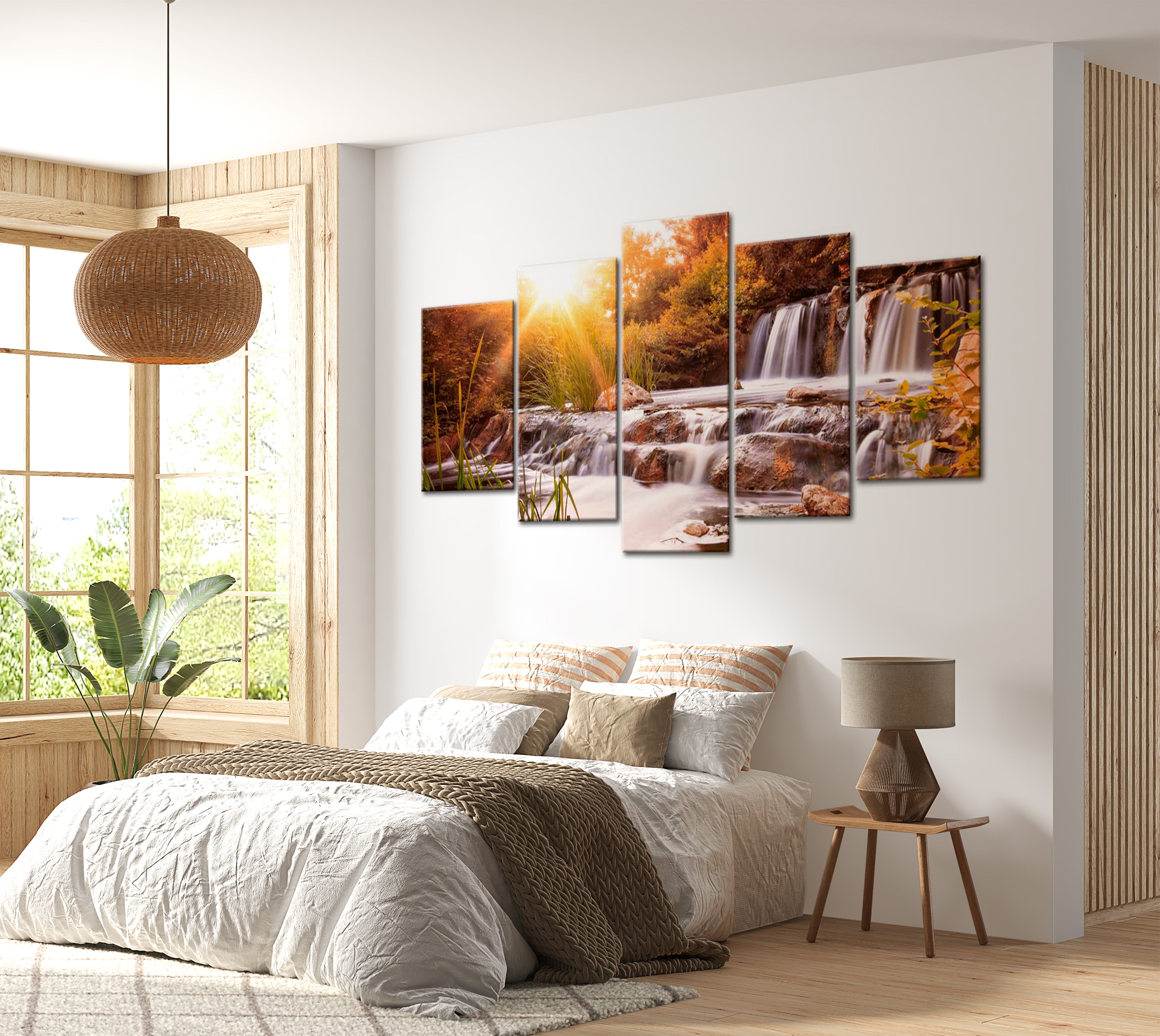 Stretched Canvas Landscape Art - Autumn Forest Water Stream