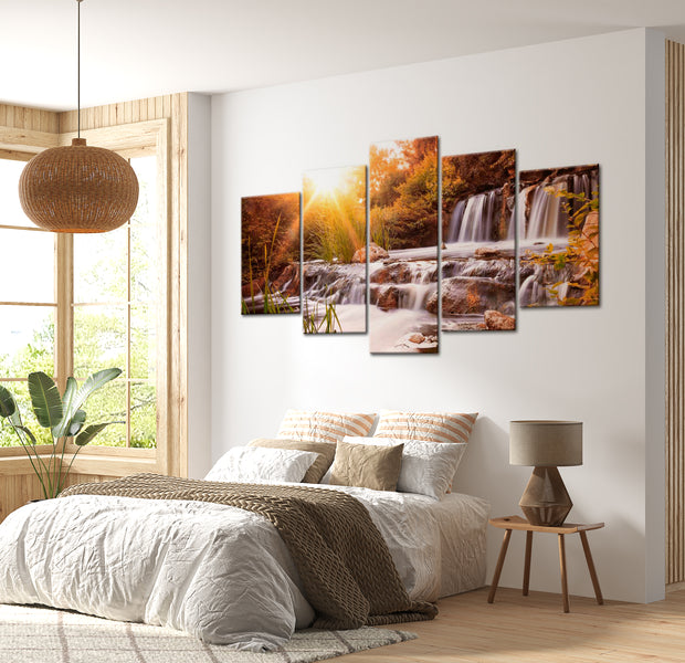 Stretched Canvas Landscape Art - Autumn Forest Water Stream