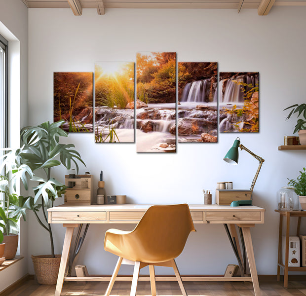 Stretched Canvas Landscape Art - Autumn Forest Water Stream