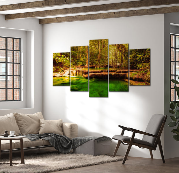 Stretched Canvas Landscape Art - Beautifull Forest Waterfall