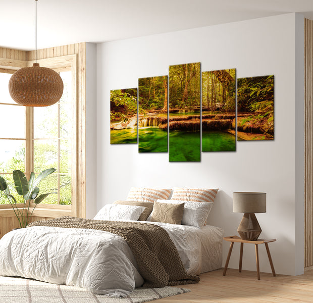 Stretched Canvas Landscape Art - Beautifull Forest Waterfall