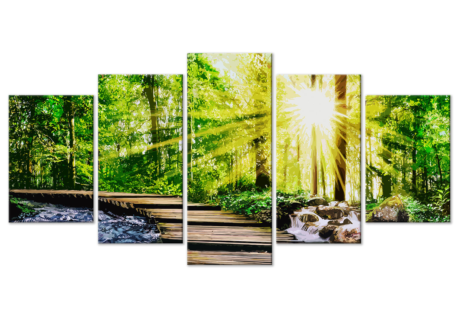 Stretched Canvas Landscape Art - Forest Footbridge