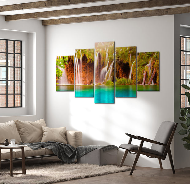 Stretched Canvas Landscape Art - Forest Waterfall