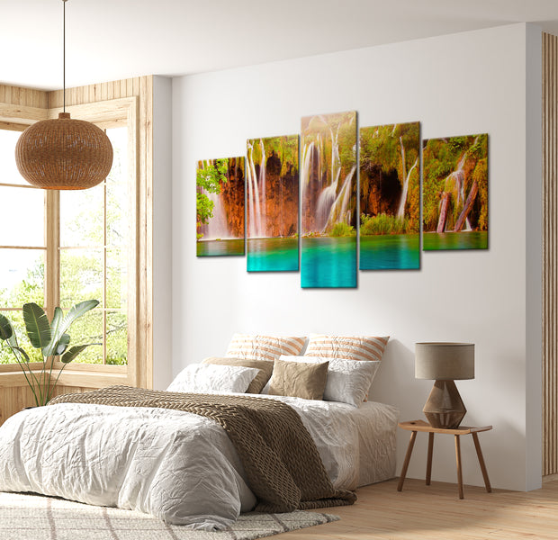 Stretched Canvas Landscape Art - Forest Waterfall