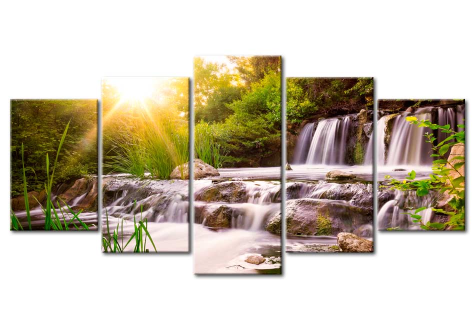 Stretched Canvas Landscape Art - Forest Waterfall