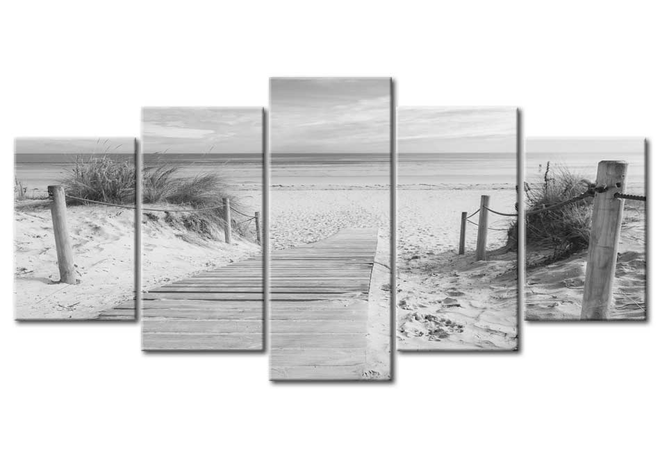 Stretched Canvas Landscape Art - Morning On The Beach - Black And White