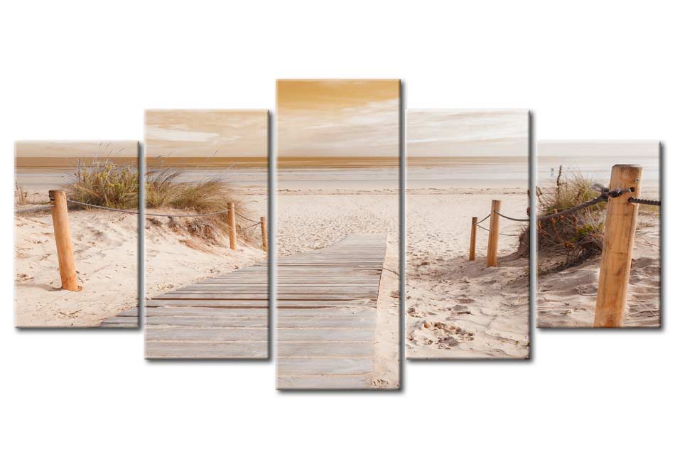 Stretched Canvas Landscape Art - Morning On The Beach - Sepia