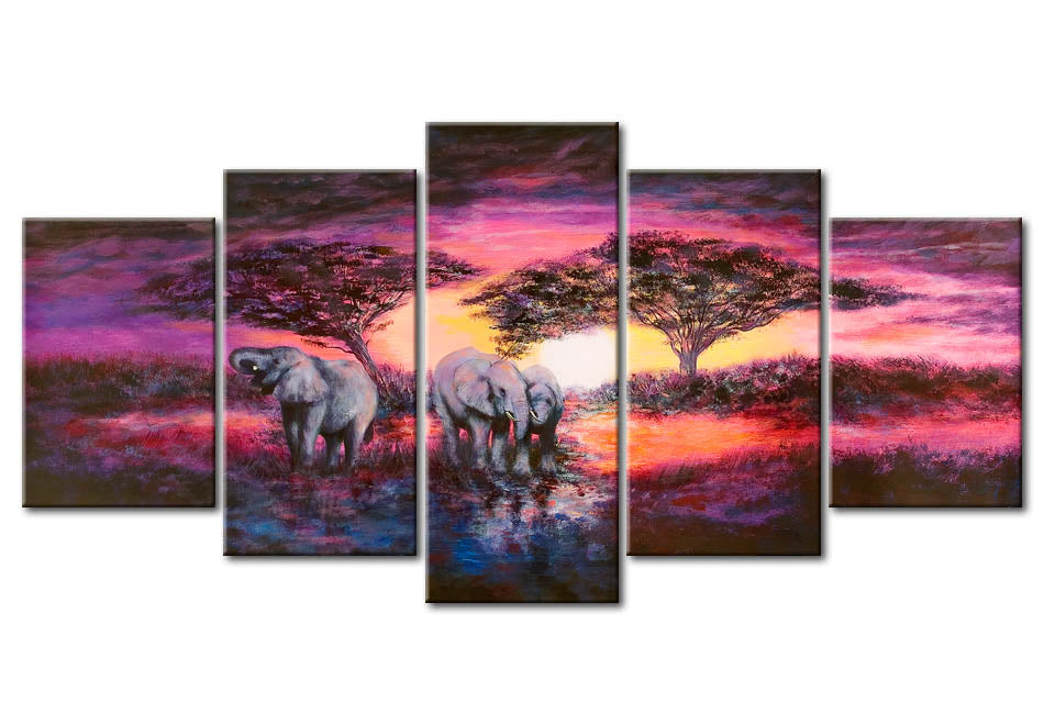 Stretched Canvas Landscape Art - Purple Savannah Sunset