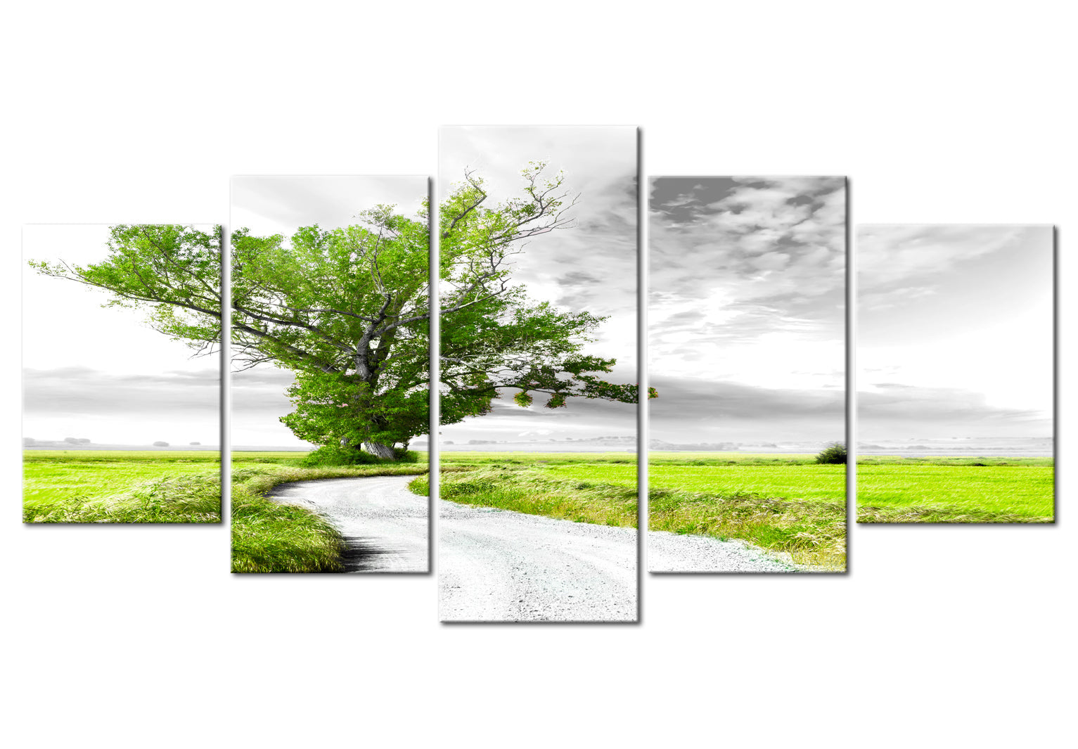 Stretched Canvas Landscape Art - Tree Near The Road Green