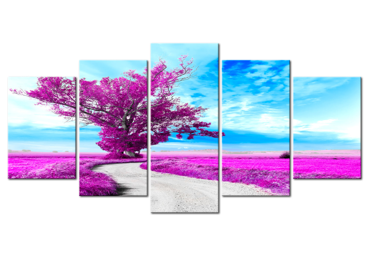 Stretched Canvas Landscape Art - Tree Near The Road Violet