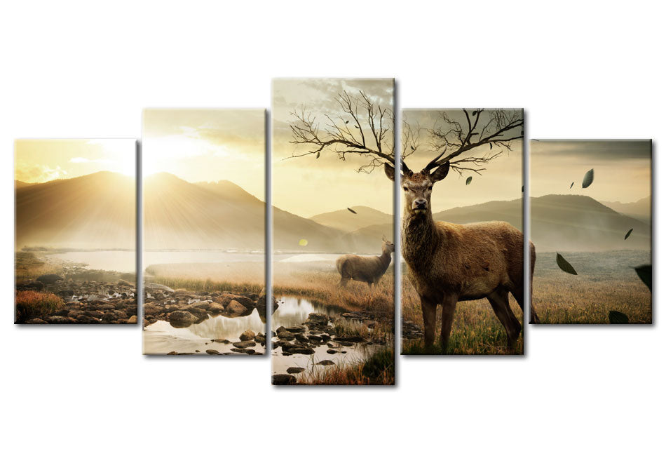 Stretched Canvas Landscape Art - Tundra And Deer