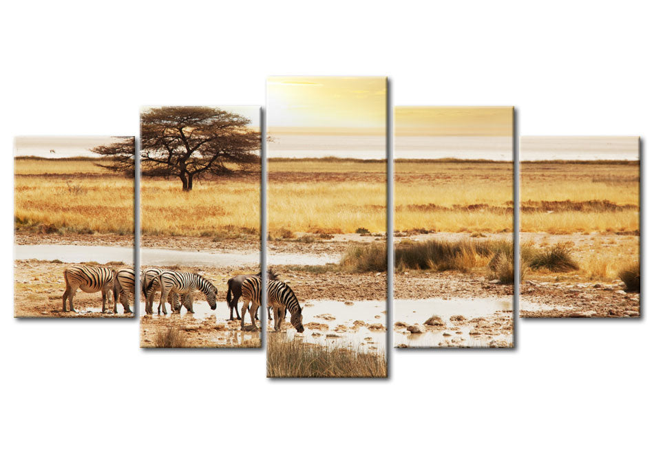 Stretched Canvas Landscape Art - Zebras On A Savannah