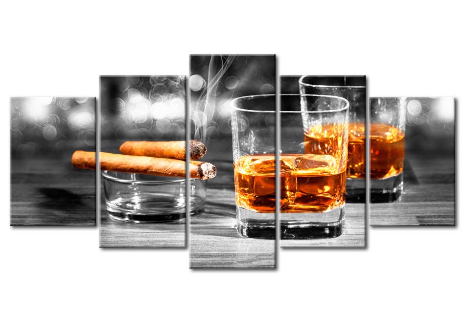 Stretched Canvas Still Life Art - Cigars And Whiskey