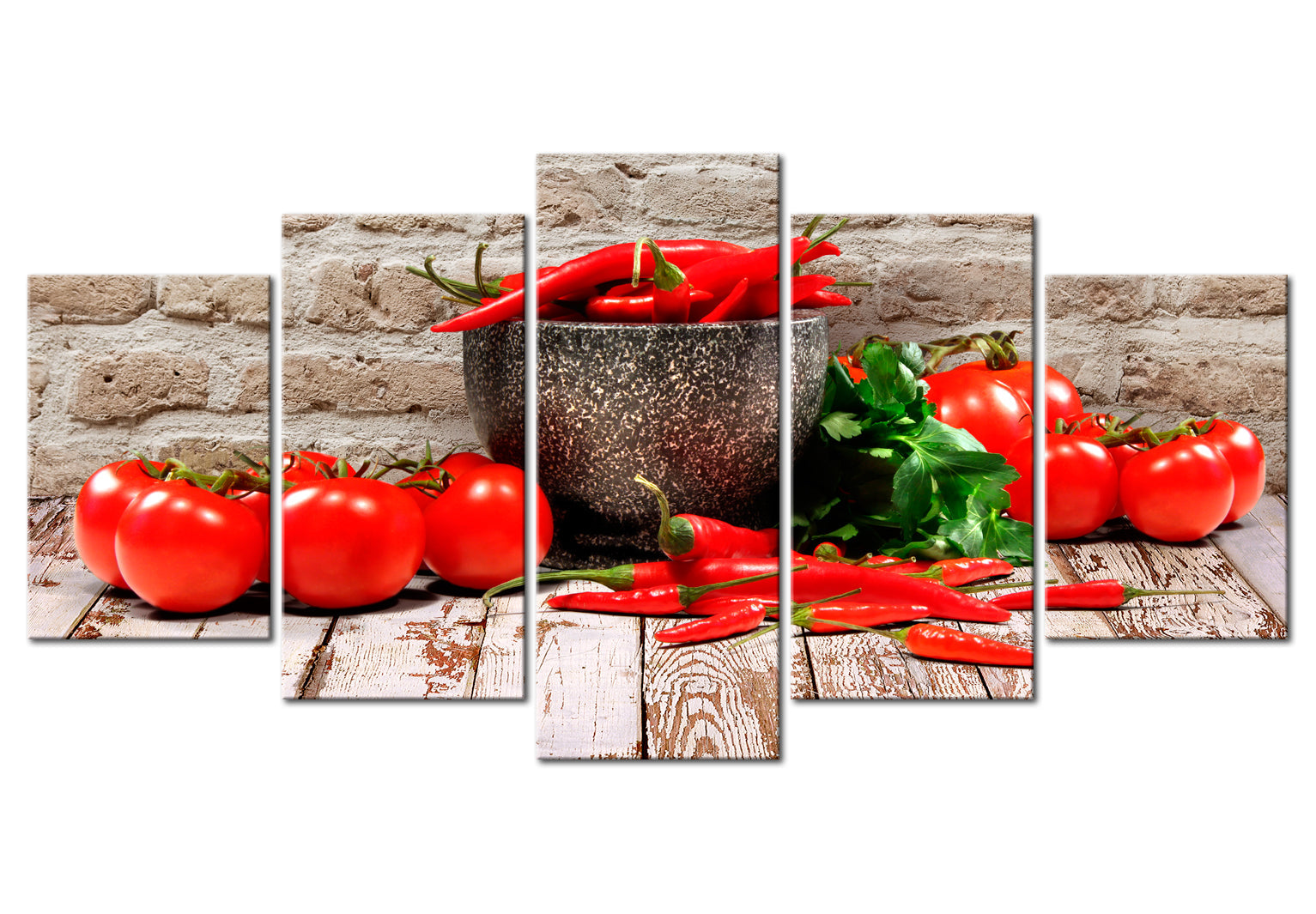 Stretched Canvas Still Life Art - Red Vegetables Brick Wide