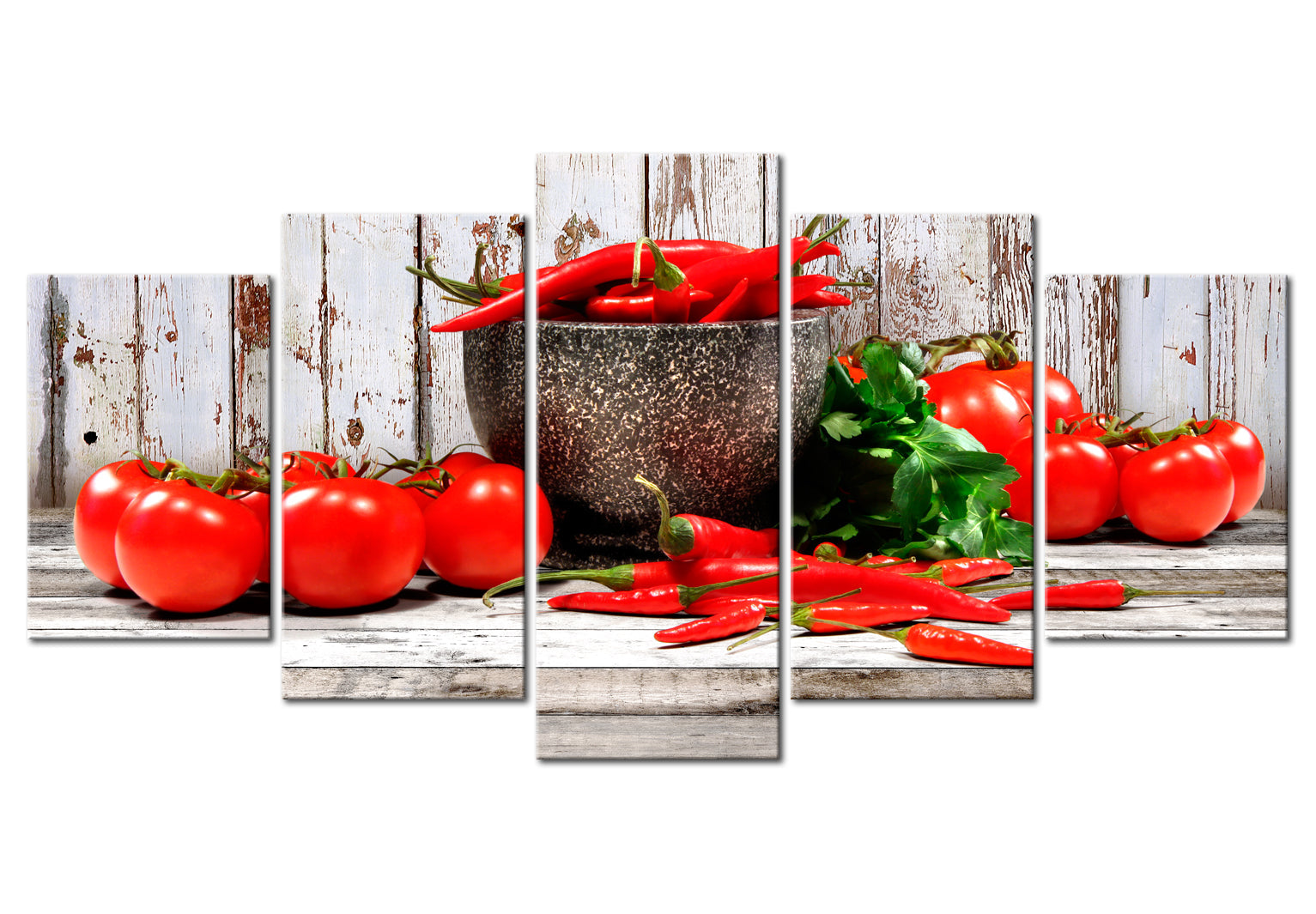 Stretched Canvas Still Life Art - Red Vegetables Wood Wide