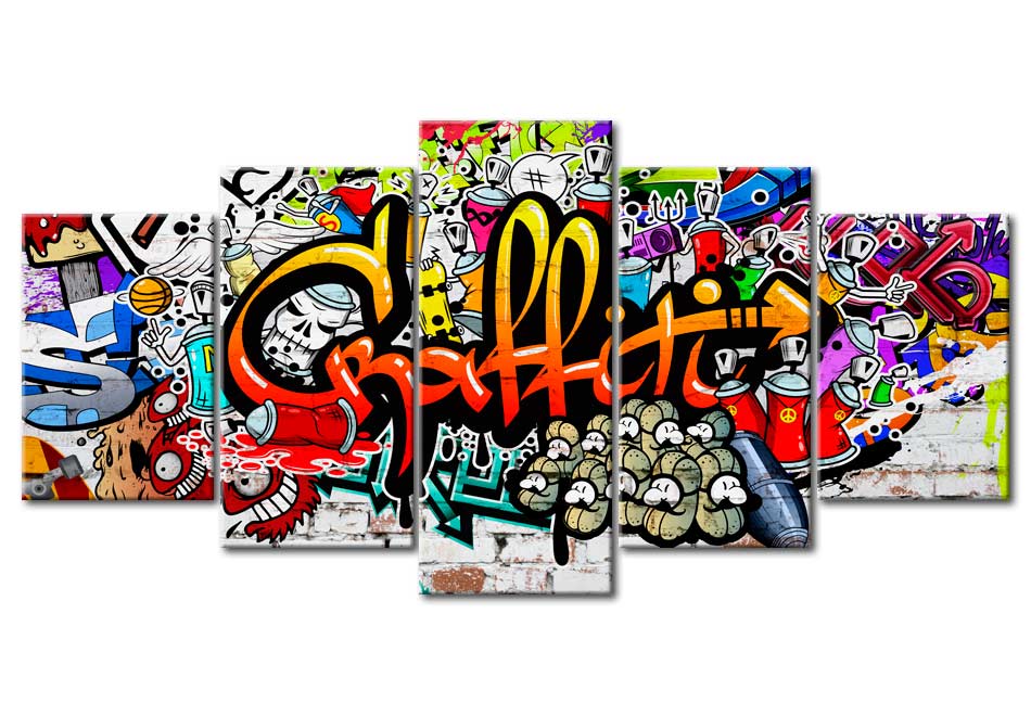 Stretched Canvas Street Art - Colorful Graffiti Style - 5 Pieces