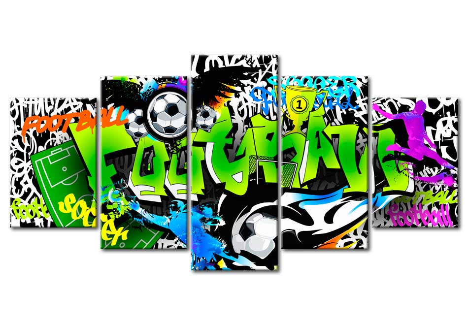 Stretched Canvas Street Art - Football Mania Green - 5 Pieces