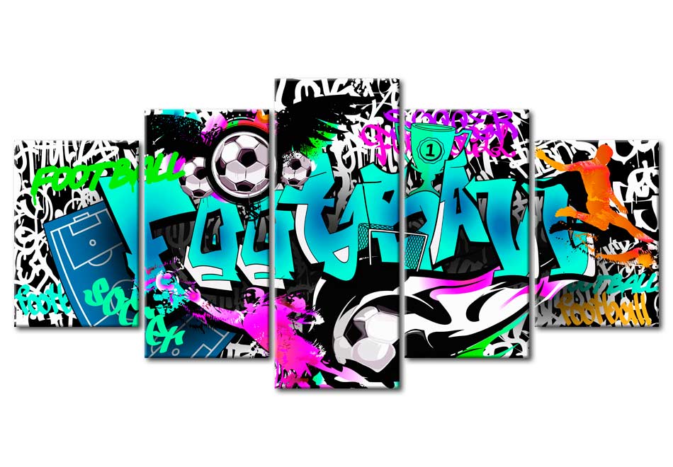 Stretched Canvas Street Art - Football Match - 5 Pieces