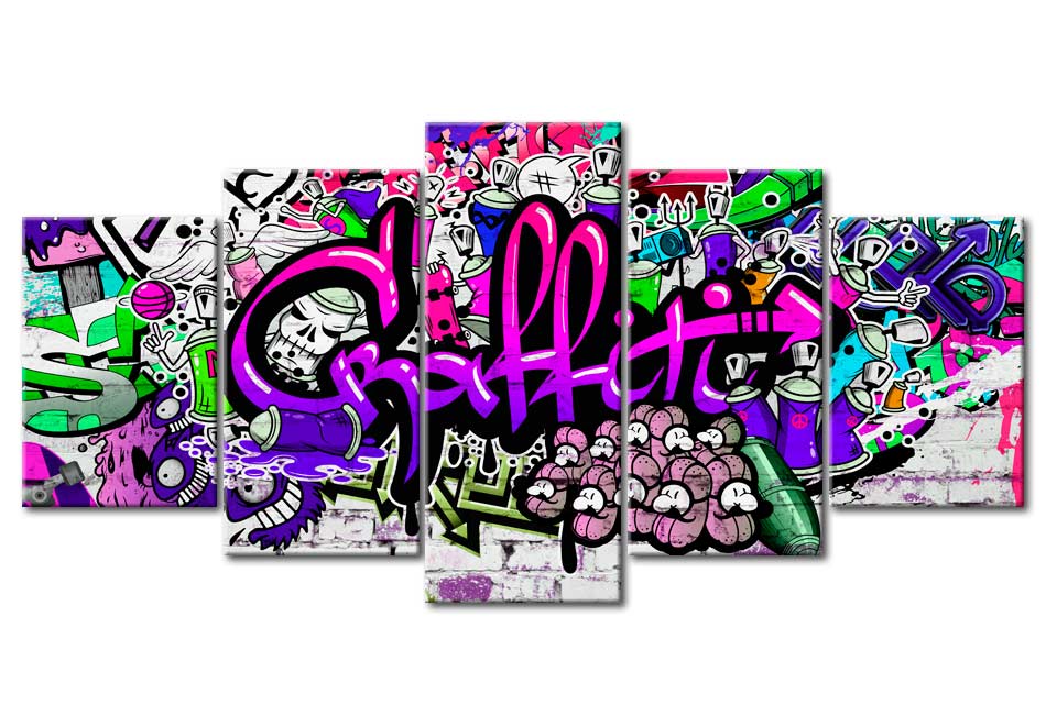 Stretched Canvas Street Art - Graffiti Purple Violet - 5 Pieces