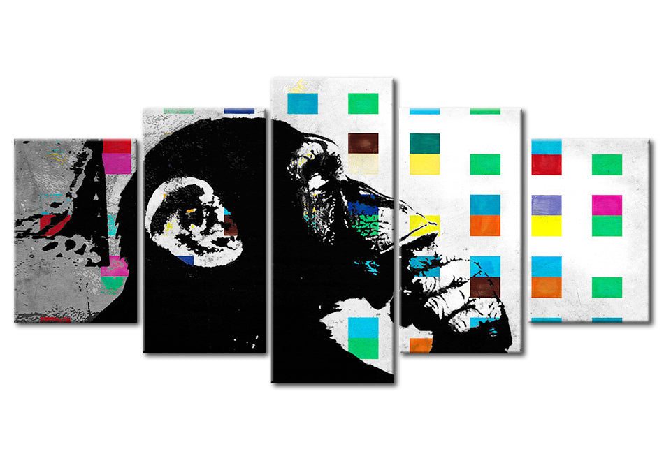 Stretched Canvas Street Art - The Thinker Monkey - 5 Pieces