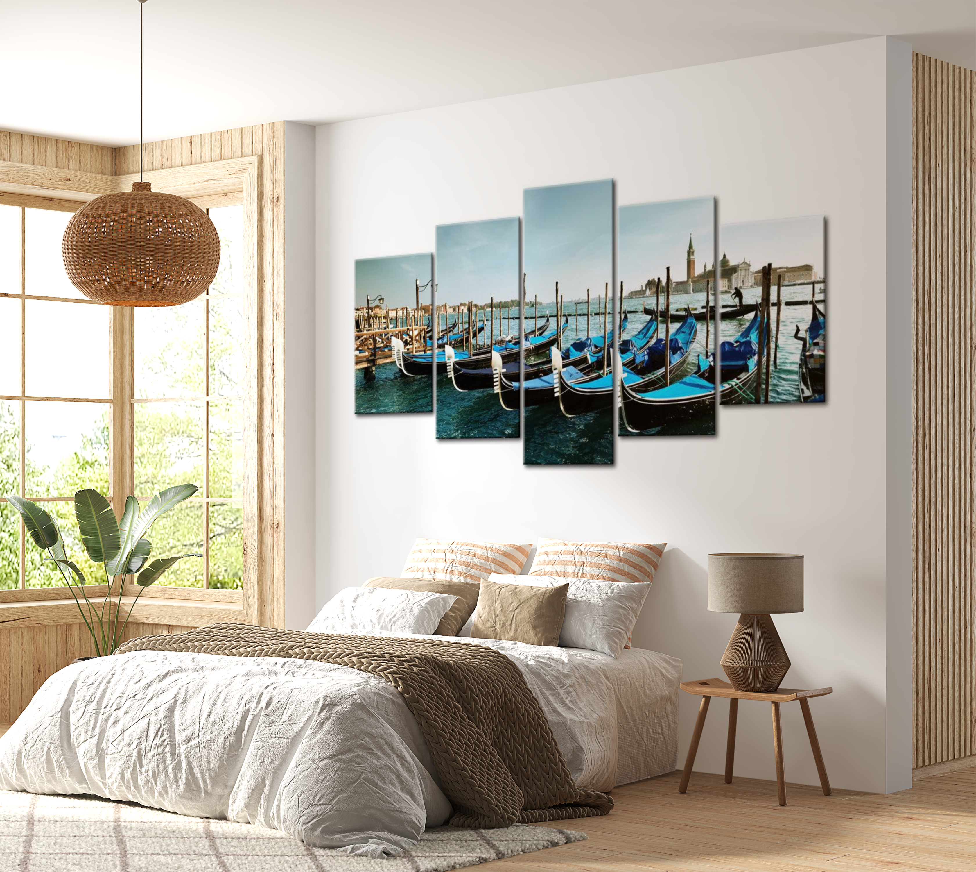 Stretched Canvas Wall Art - A Canal In Venice - 5 Pieces