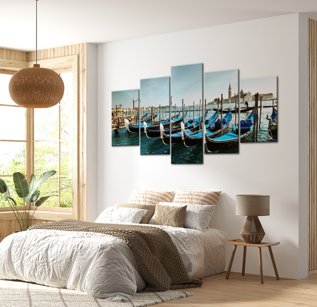 Stretched Canvas Wall Art - A Canal In Venice - 5 Pieces