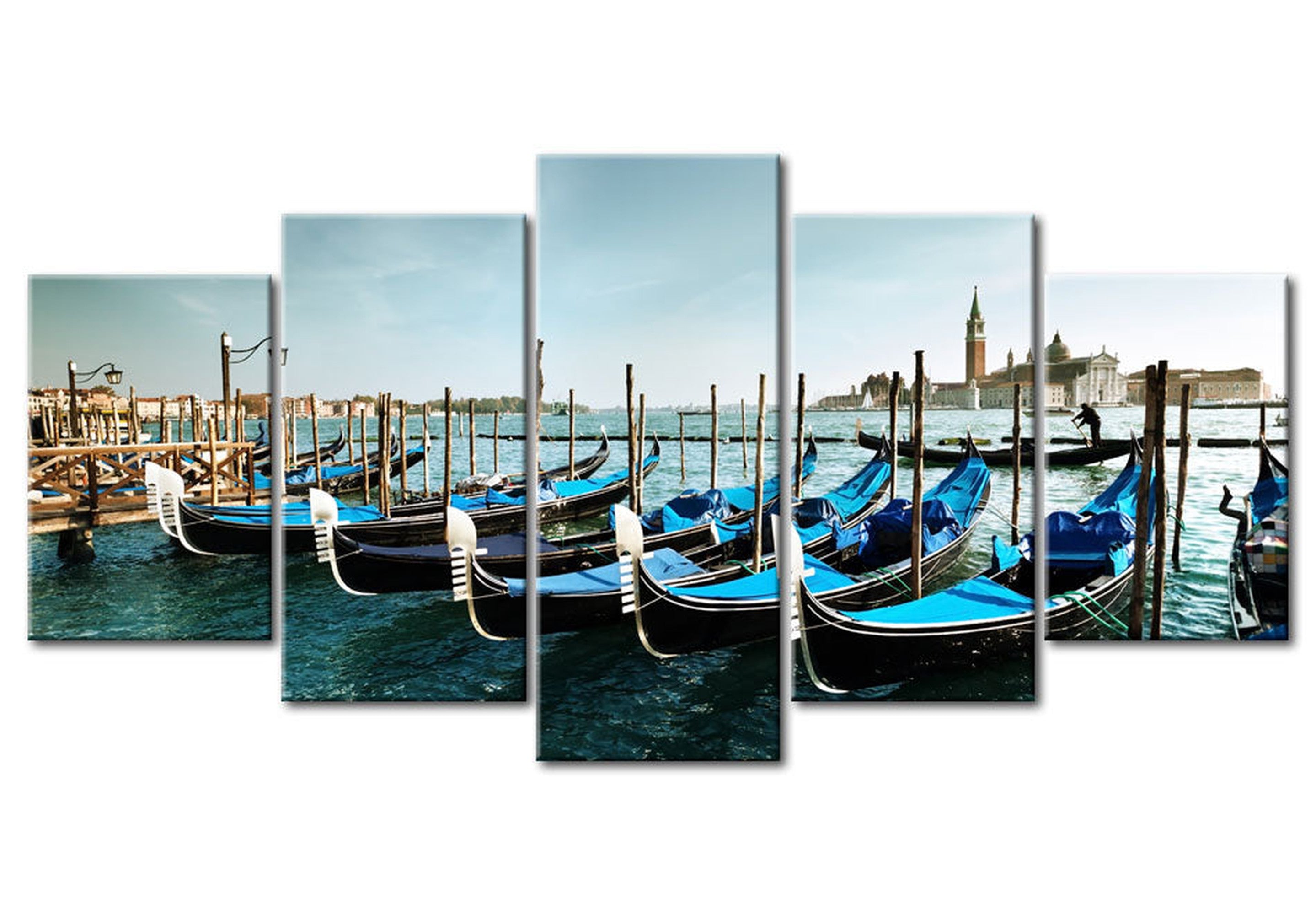 Stretched Canvas Wall Art - A Canal In Venice - 5 Pieces