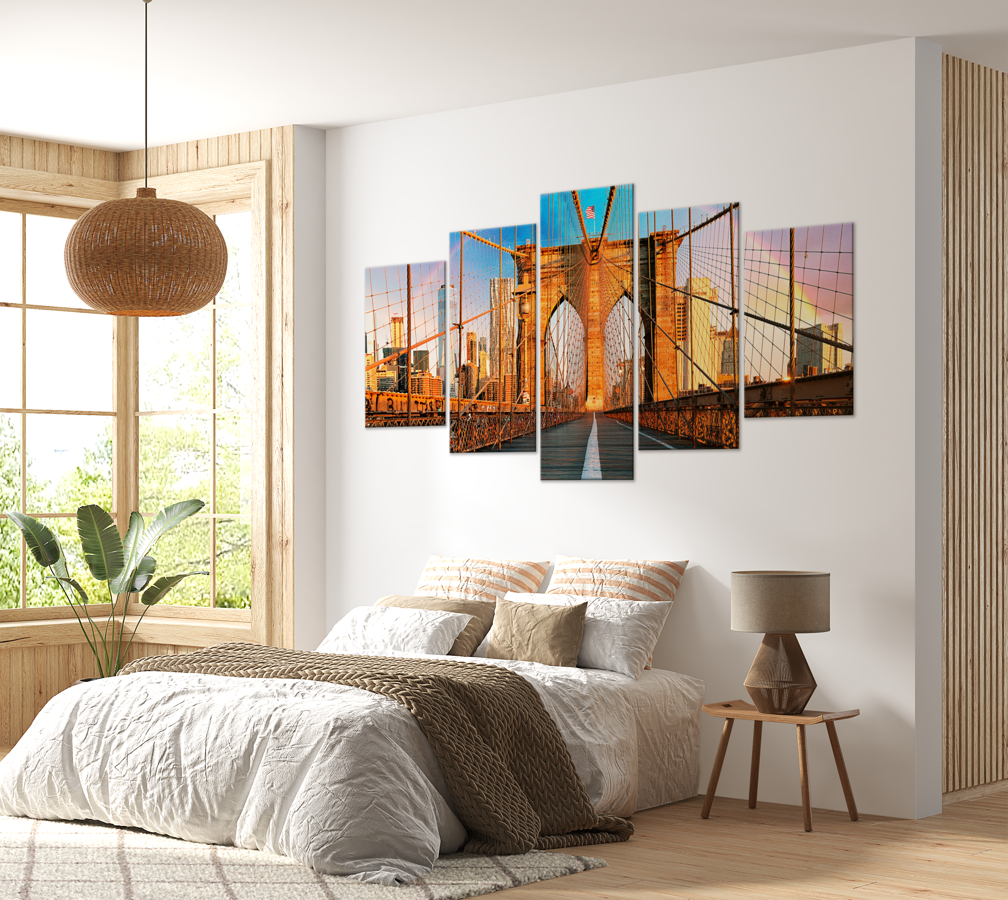 Stretched Canvas Wall Art - Brooklyn Bridge Flag - 5 Pieces