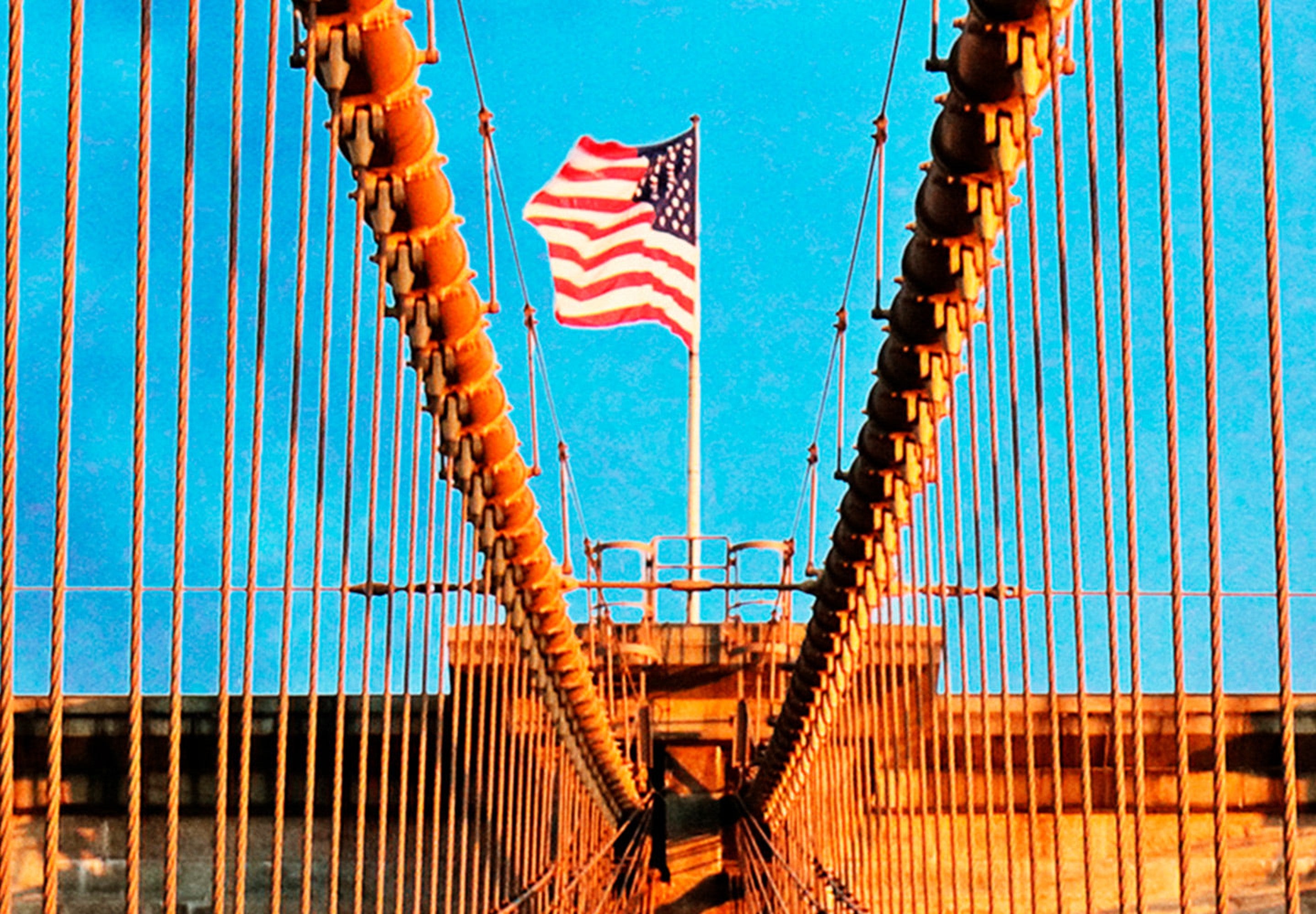 Stretched Canvas Wall Art - Brooklyn Bridge Flag - 5 Pieces