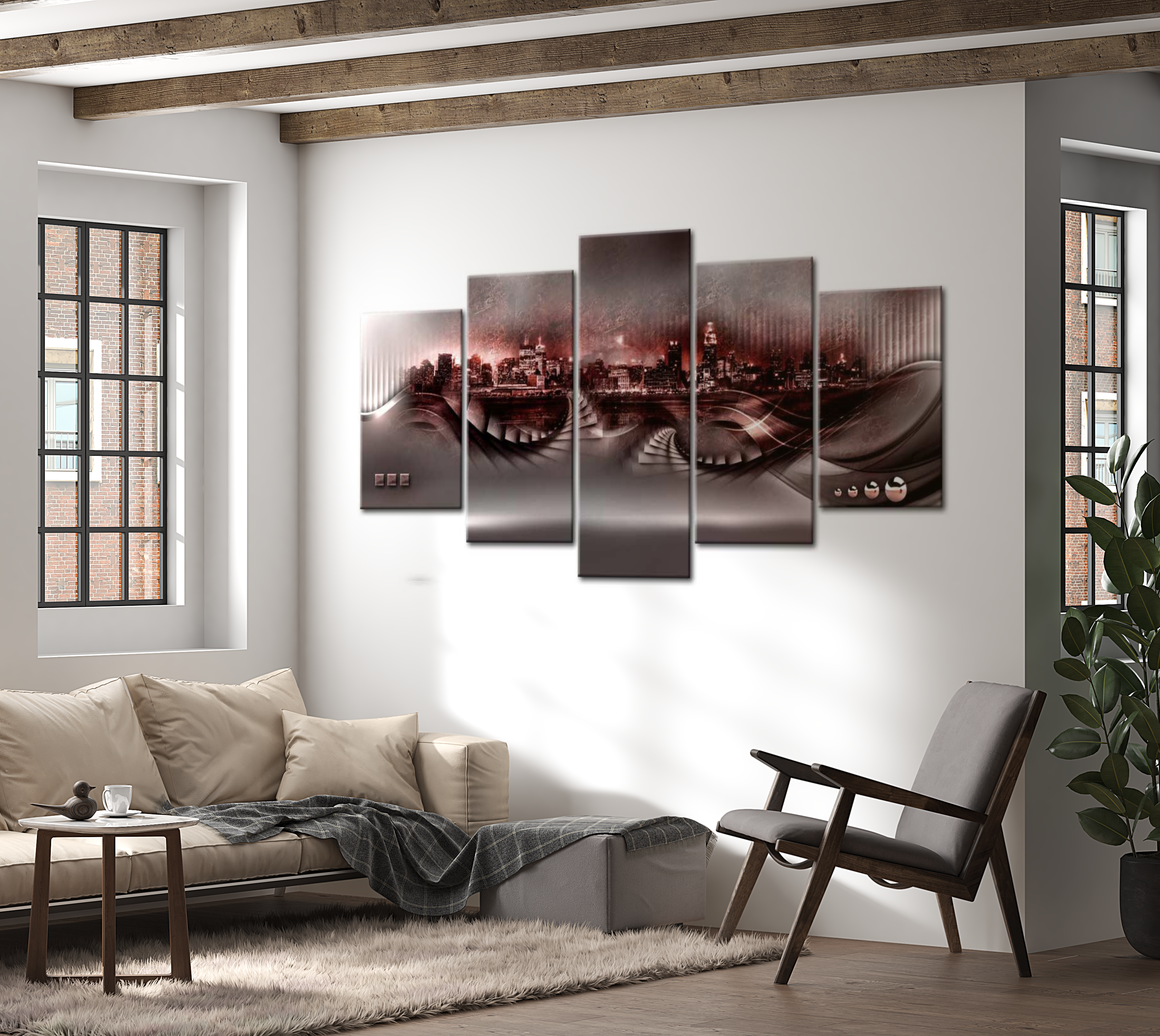 Stretched Canvas Wall Art - Crimson New York City - 5 Pieces