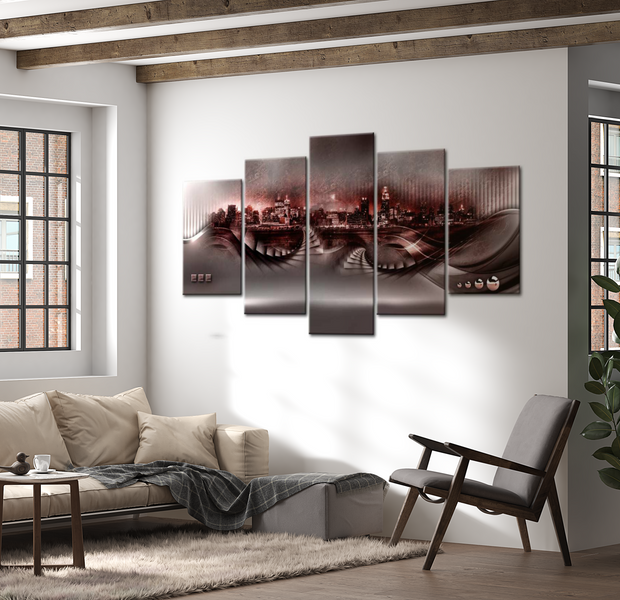 Stretched Canvas Wall Art - Crimson New York City - 5 Pieces