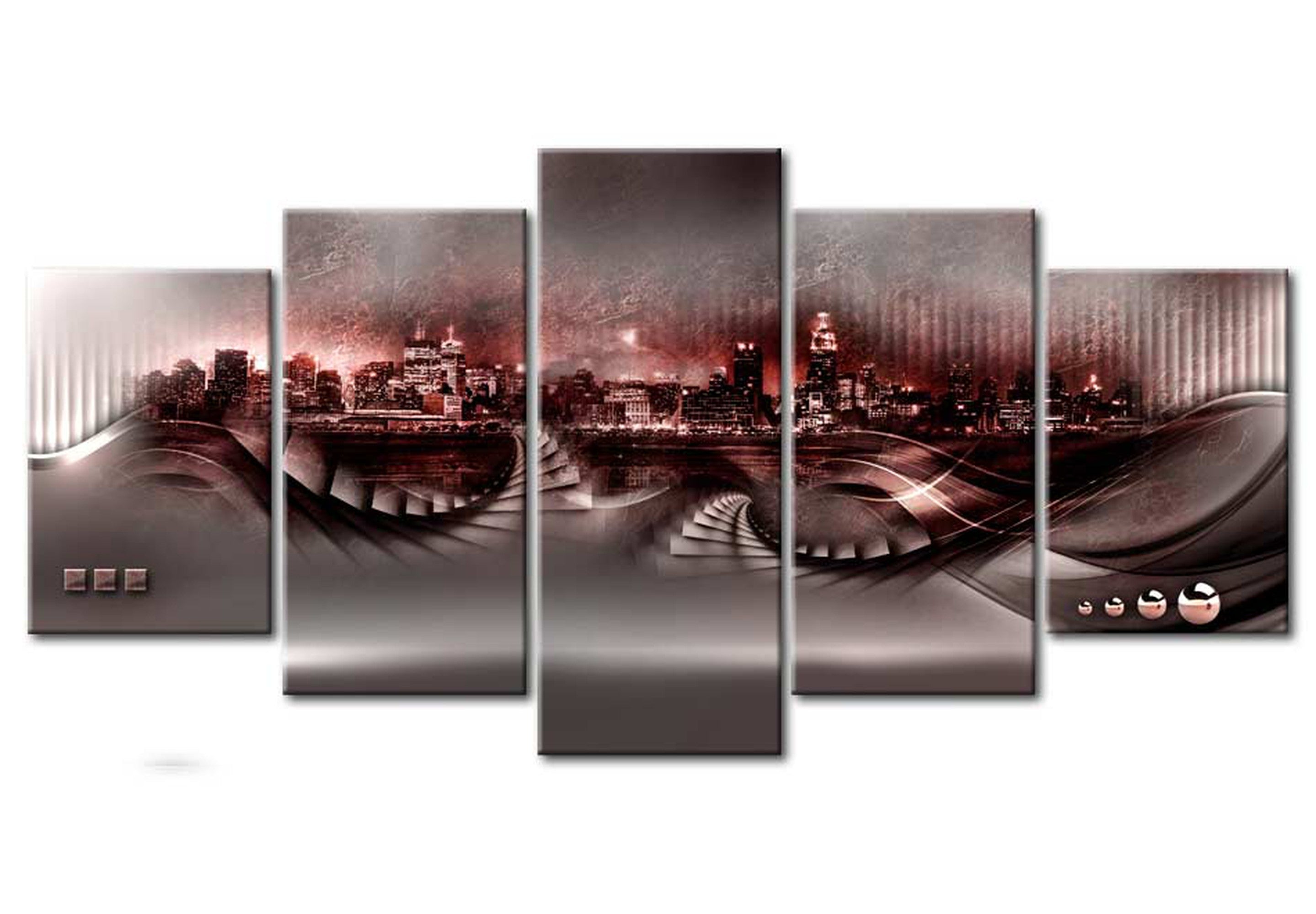 Stretched Canvas Wall Art - Crimson New York City - 5 Pieces