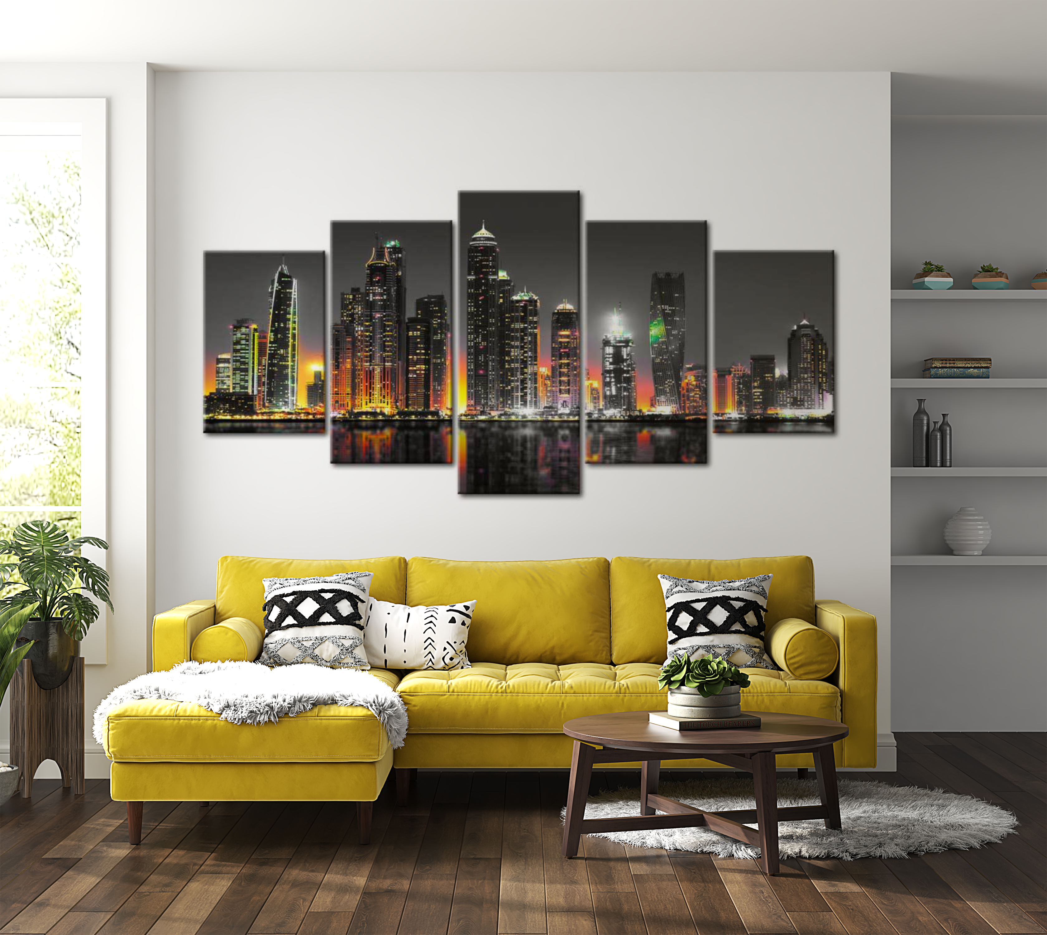 Stretched Canvas Wall Art - Desertic City - 5 Pieces