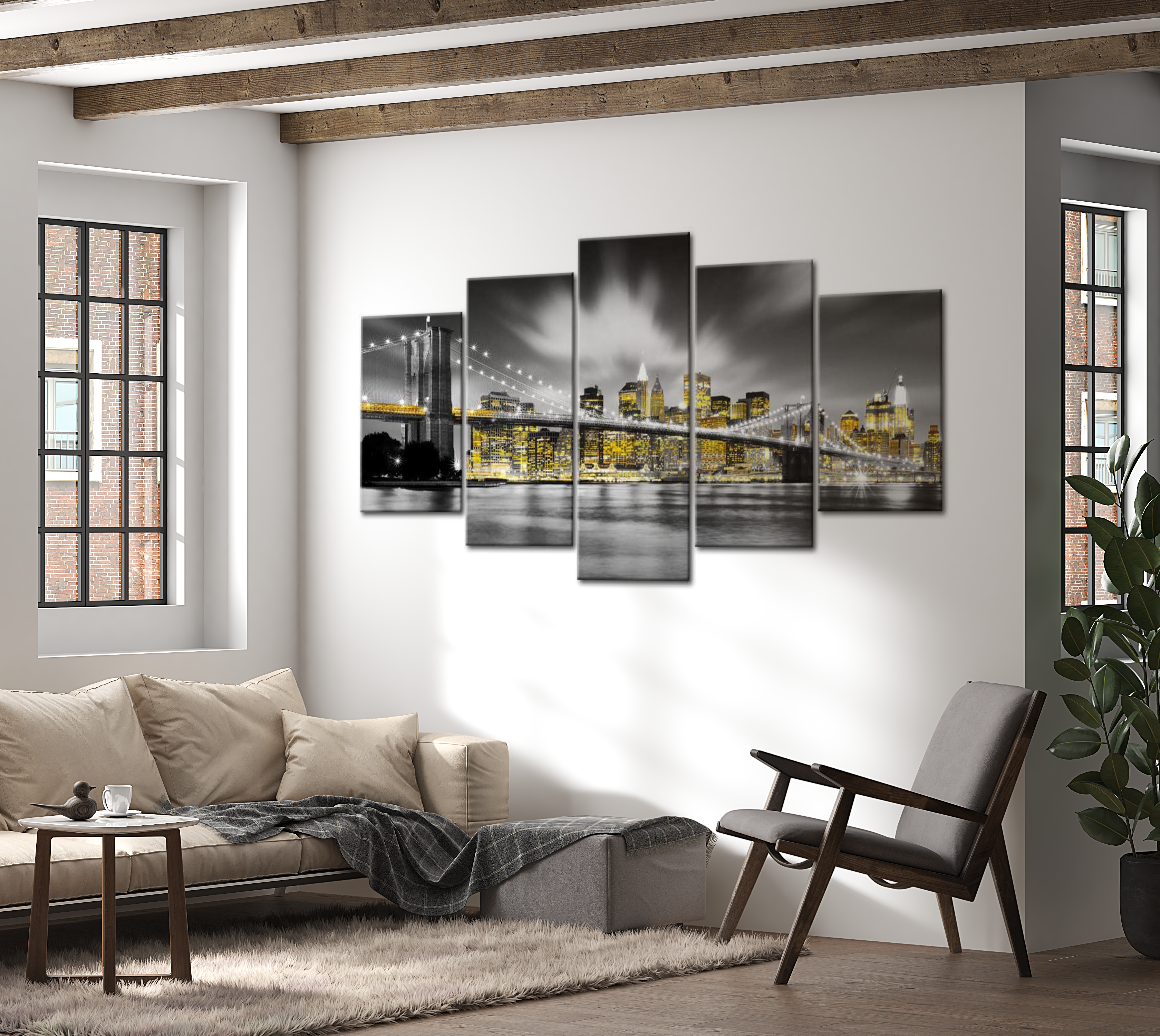 Stretched Canvas Wall Art - Golden NYC - 5 Pieces