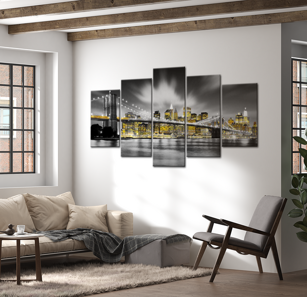 Stretched Canvas Wall Art - Golden NYC - 5 Pieces
