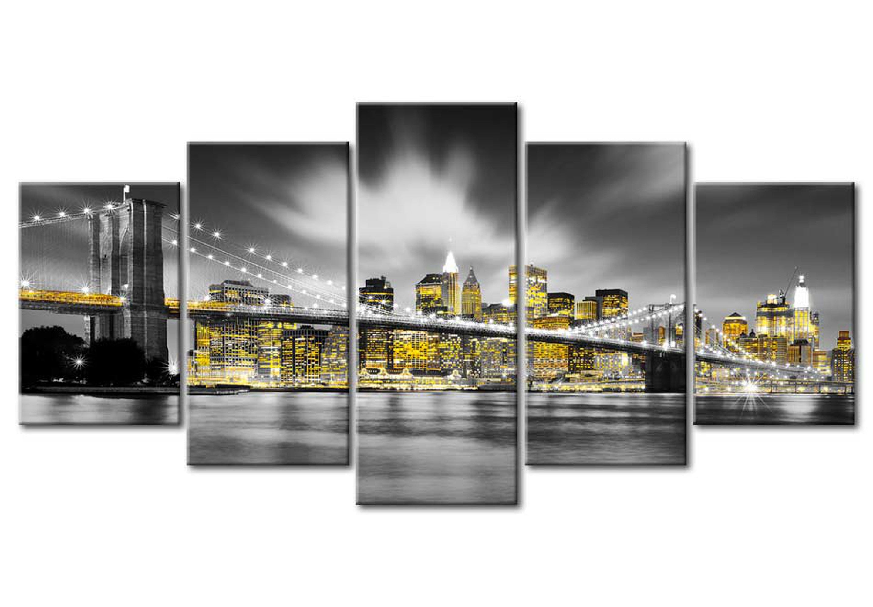 Stretched Canvas Wall Art - Golden NYC - 5 Pieces